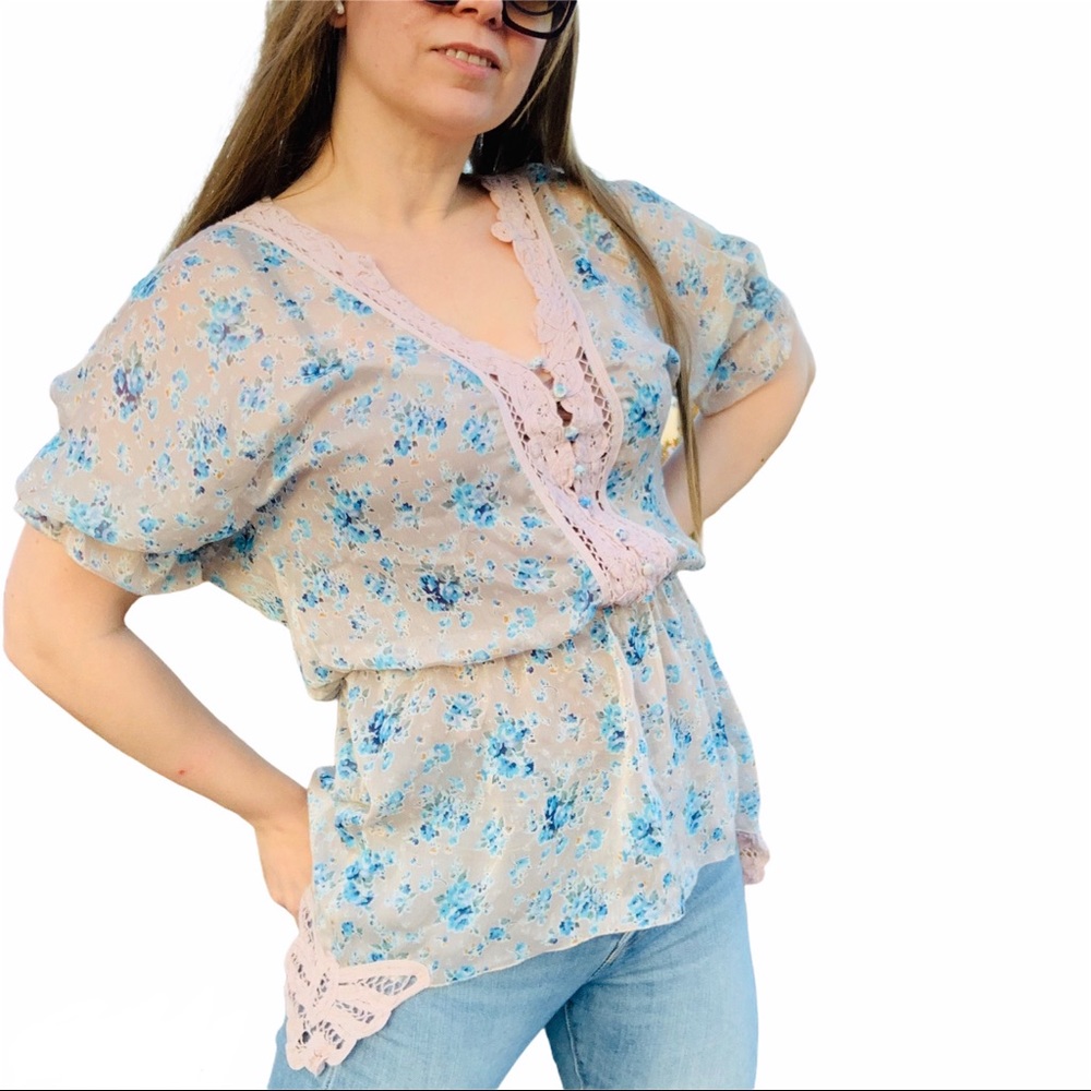 Free People Floral Bell Bat Wing Ruffle Butterfly